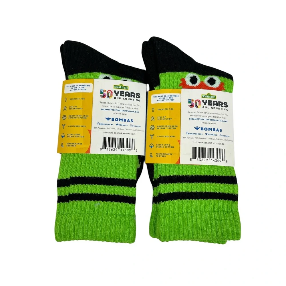 Bombas NEW Sesame Street Oscar the Grouch Socks Kids S Green/ Black 2 pair lot